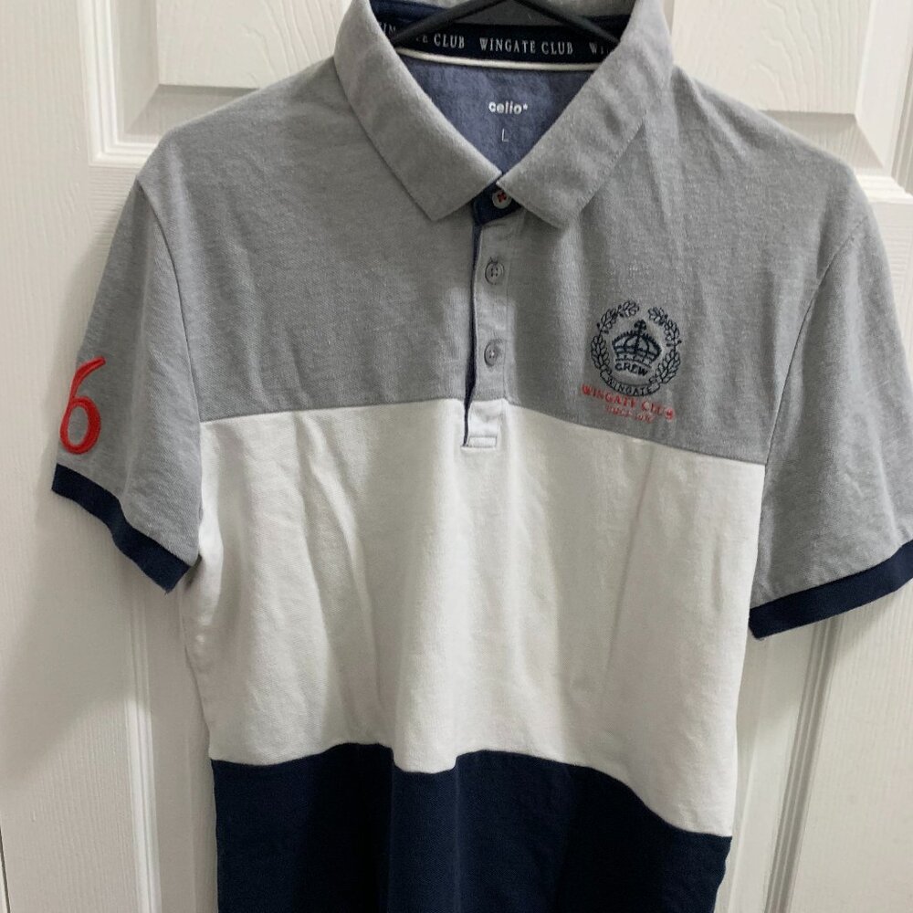 Celio Men’s Gray Cotton Blend Short Sleeve Polo Shirt.